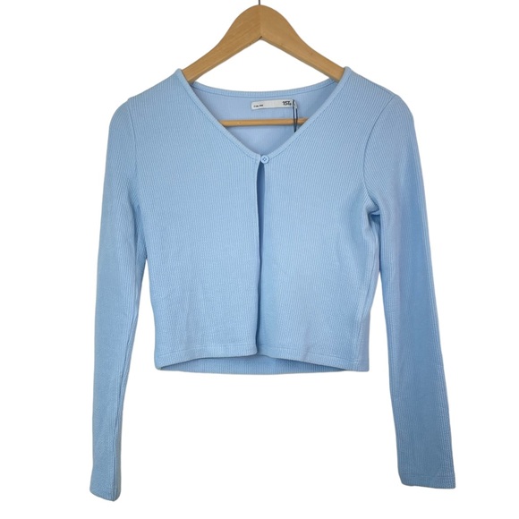 Lager 157 Hilja Ribbed Knit Open Front Single Button Long Sleeve Cropped Top New - Picture 2 of 15